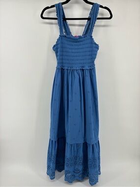 Betsey Johnson Blue Eyelet Smocked Maxi Dress